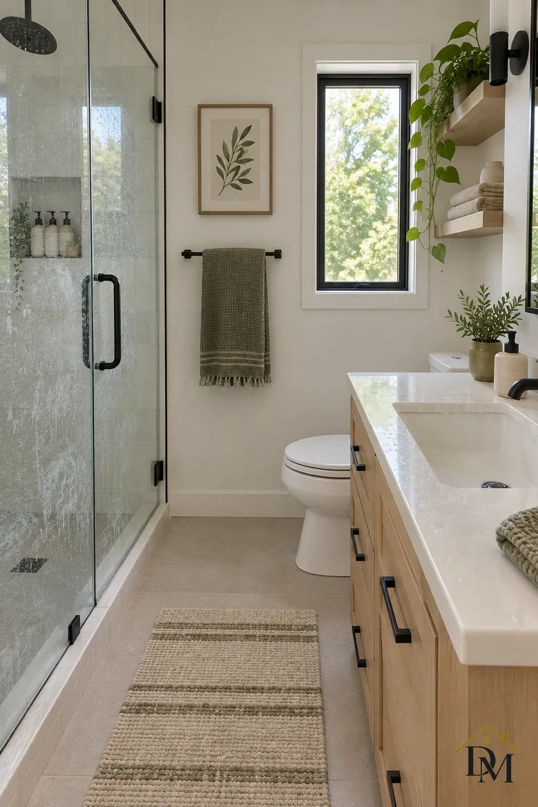 After checkout: a used towel hung over the vanity front.