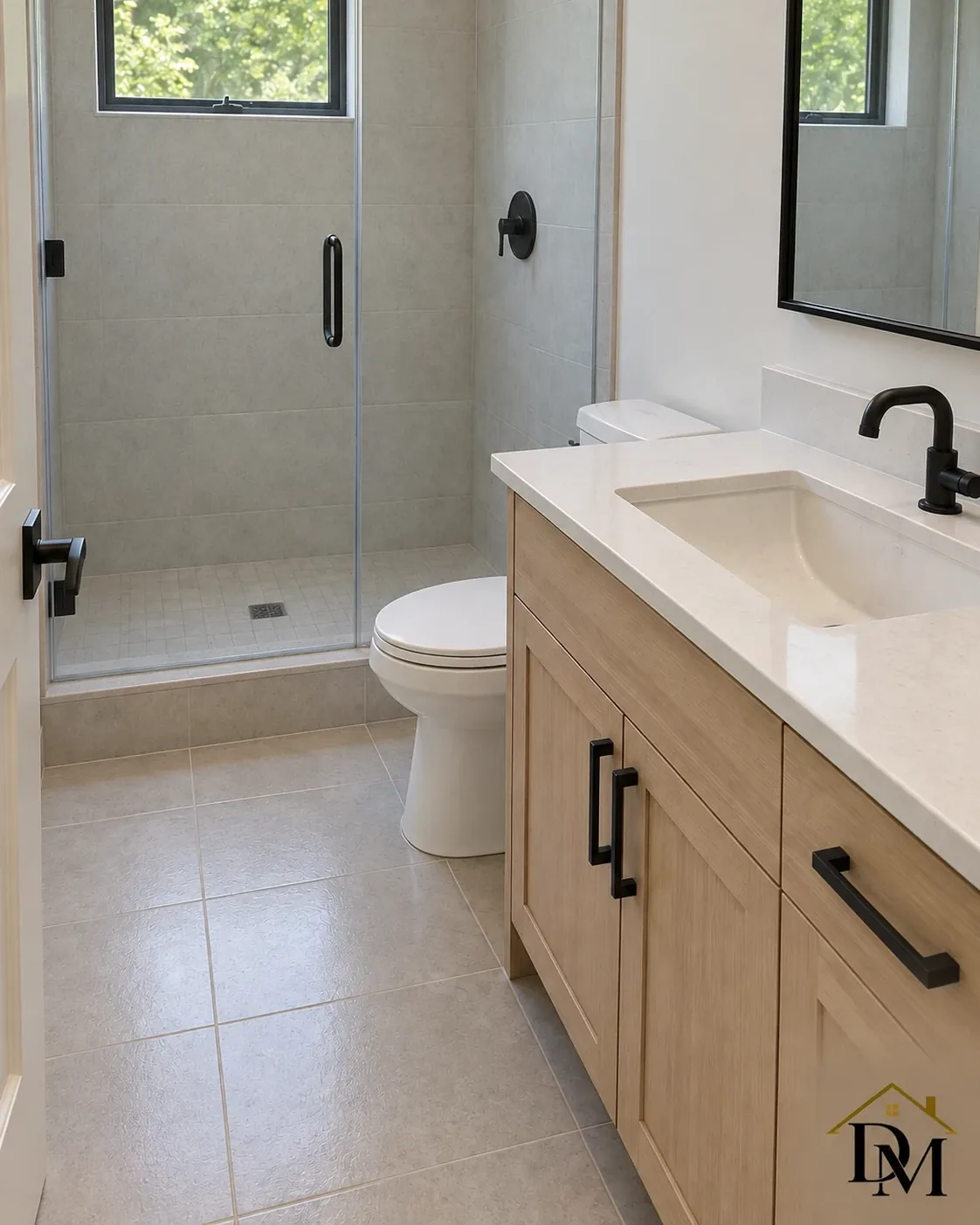 At handover, view B: bathroom left with a clear floor.