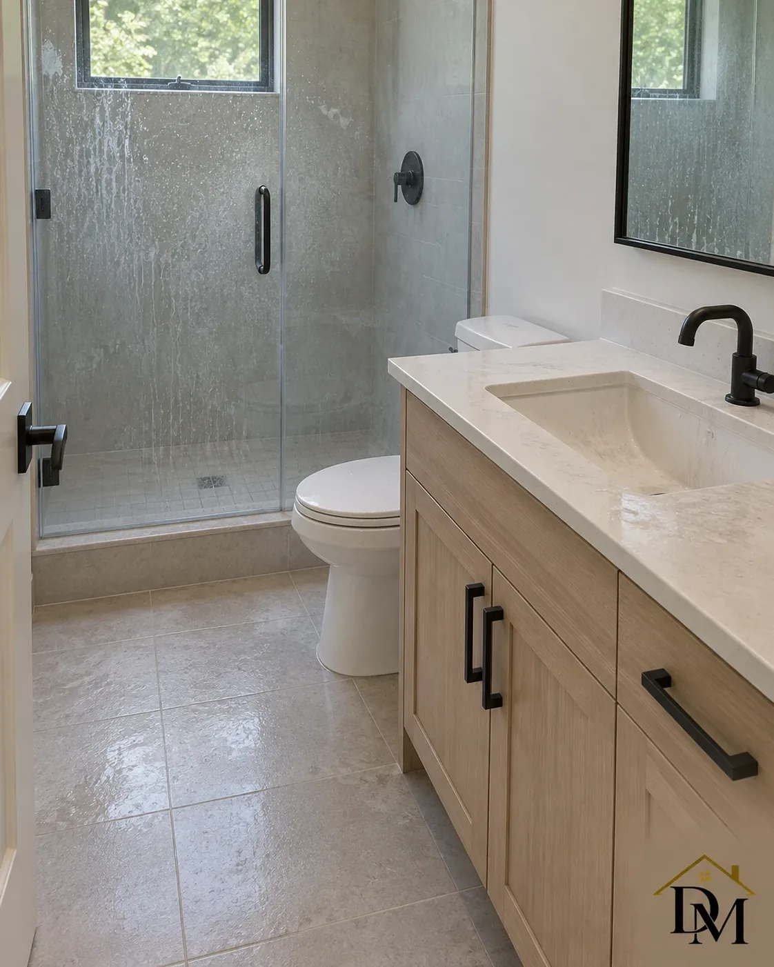 At handover, view A: our supply caddy left beside the sage vanity.