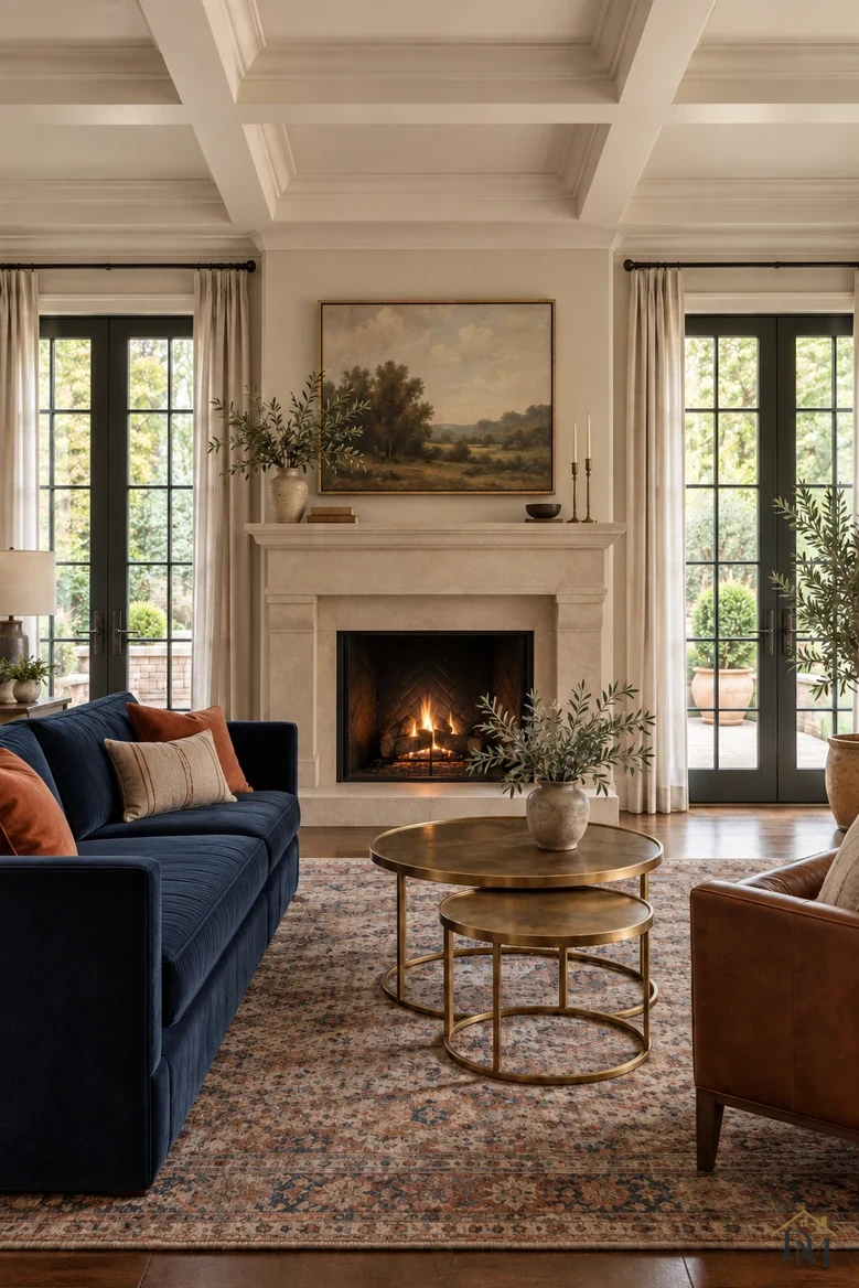 View B: throw put away and the brass tables clear except for the vase.