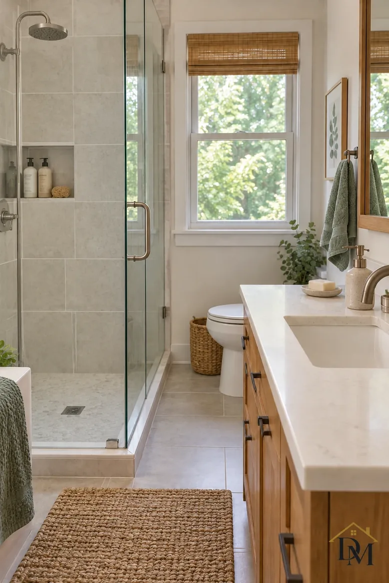 After: marble counter wiped with the agreed product, towels folded.