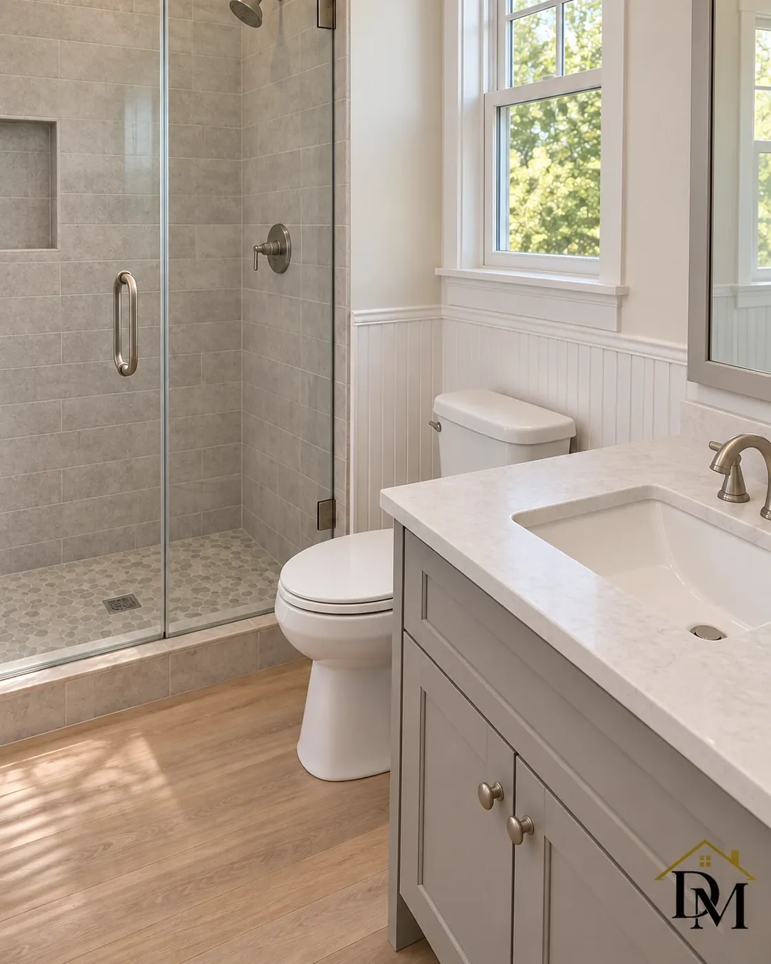 Ready for towels: bathroom floor completely clear.