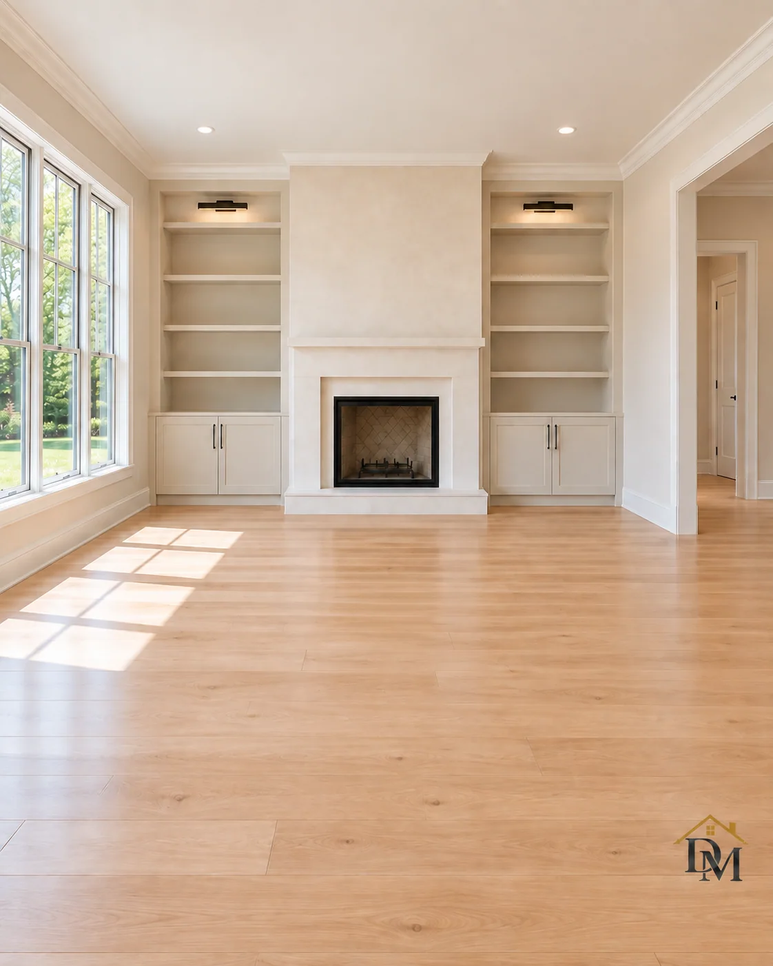 Ready for your furniture: caddy gone and the oak floor clear.