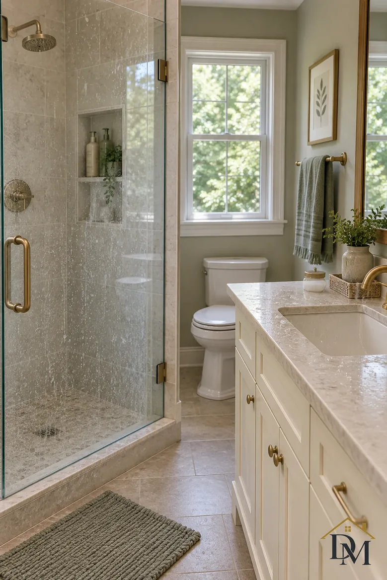 A towel and angled mat cover spots that need scrubbing.
