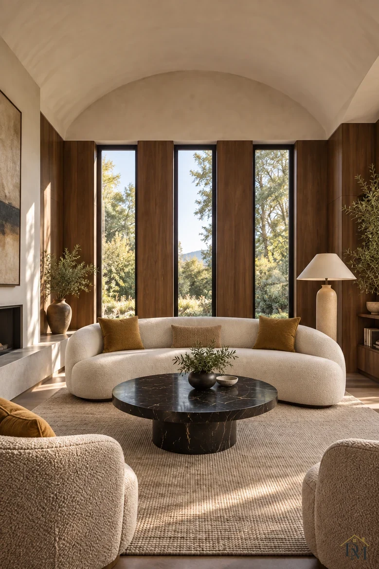 View B: throw put away and the marble table holding only the plant and bowl.