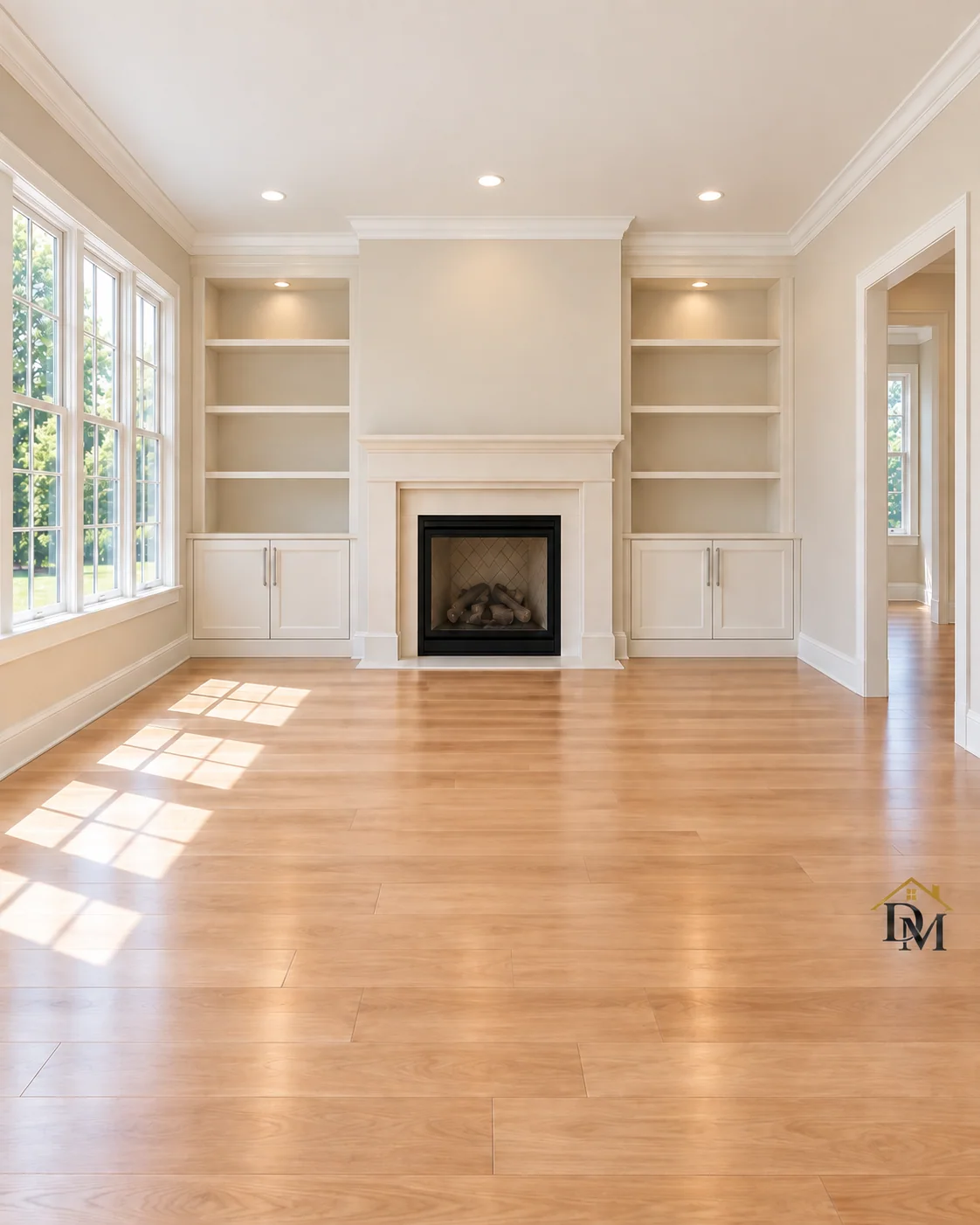 At key return, view B: built-ins and floor with nothing left behind.