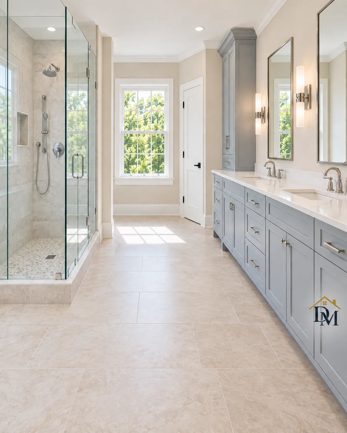 Ready for towels: nothing left on the bathroom tile.