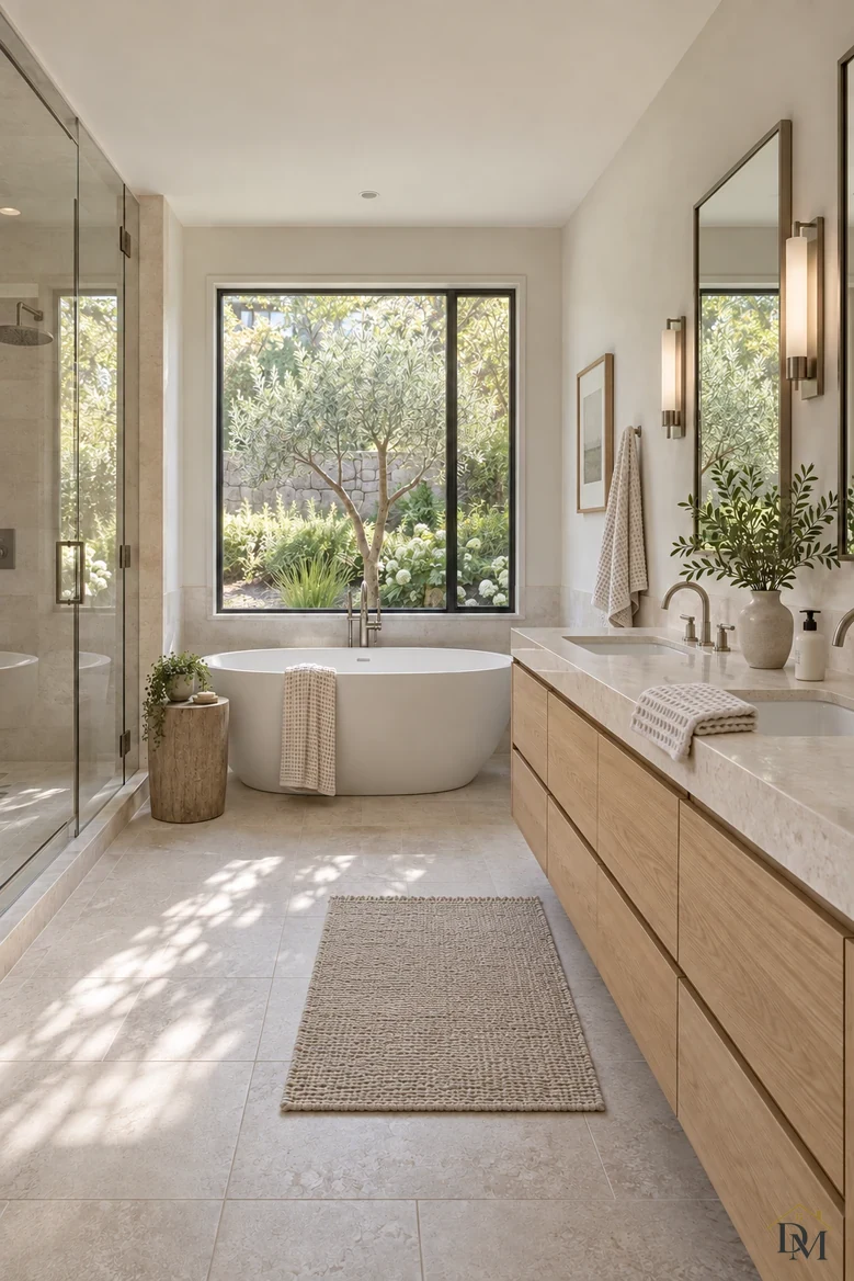 Second look: towel folded on the stone counter and the mat squared up.