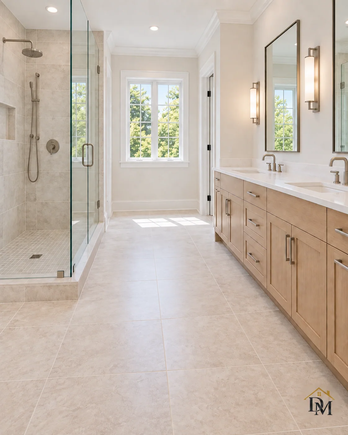 Ready for your towels: the tile floor bare.