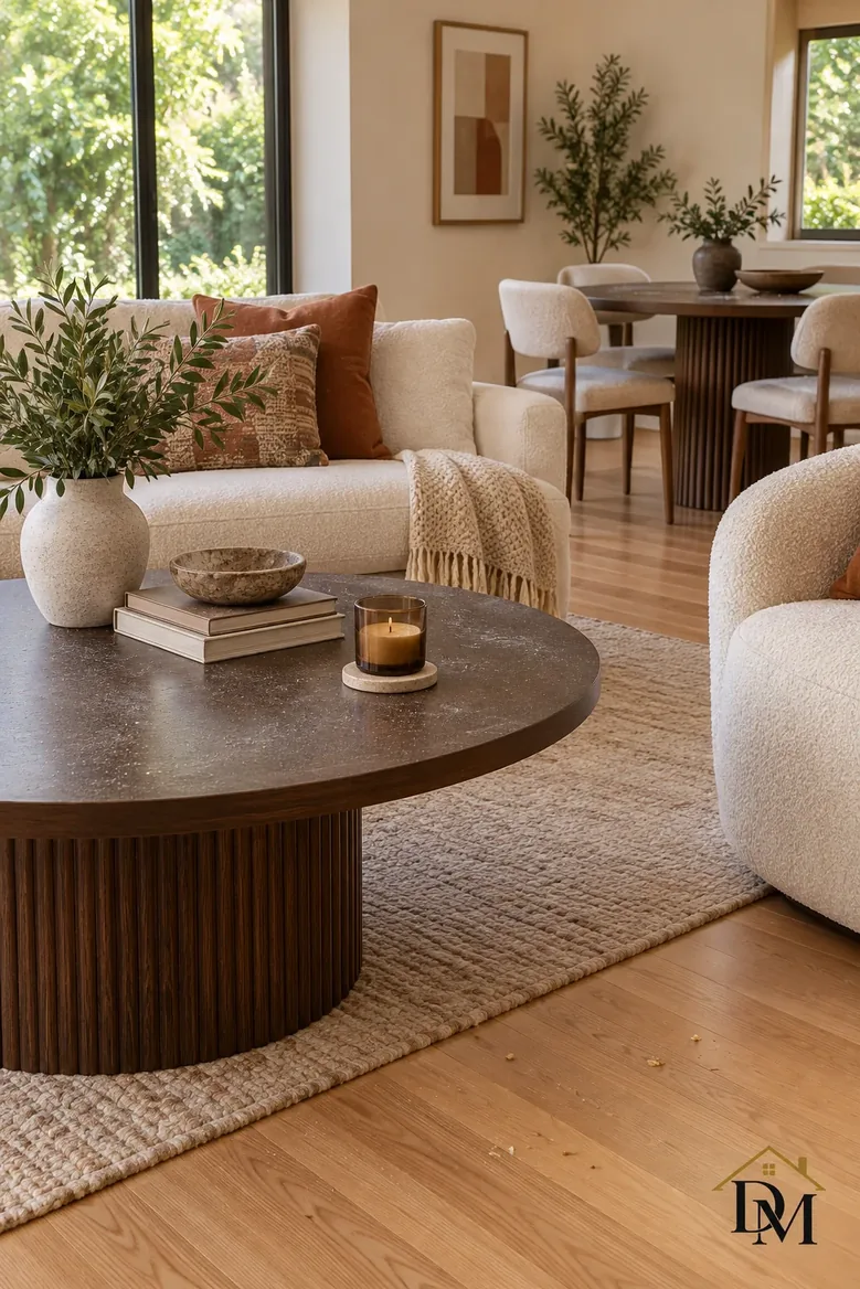 Between visits: throw, books and a mug gather on the sectional and table.