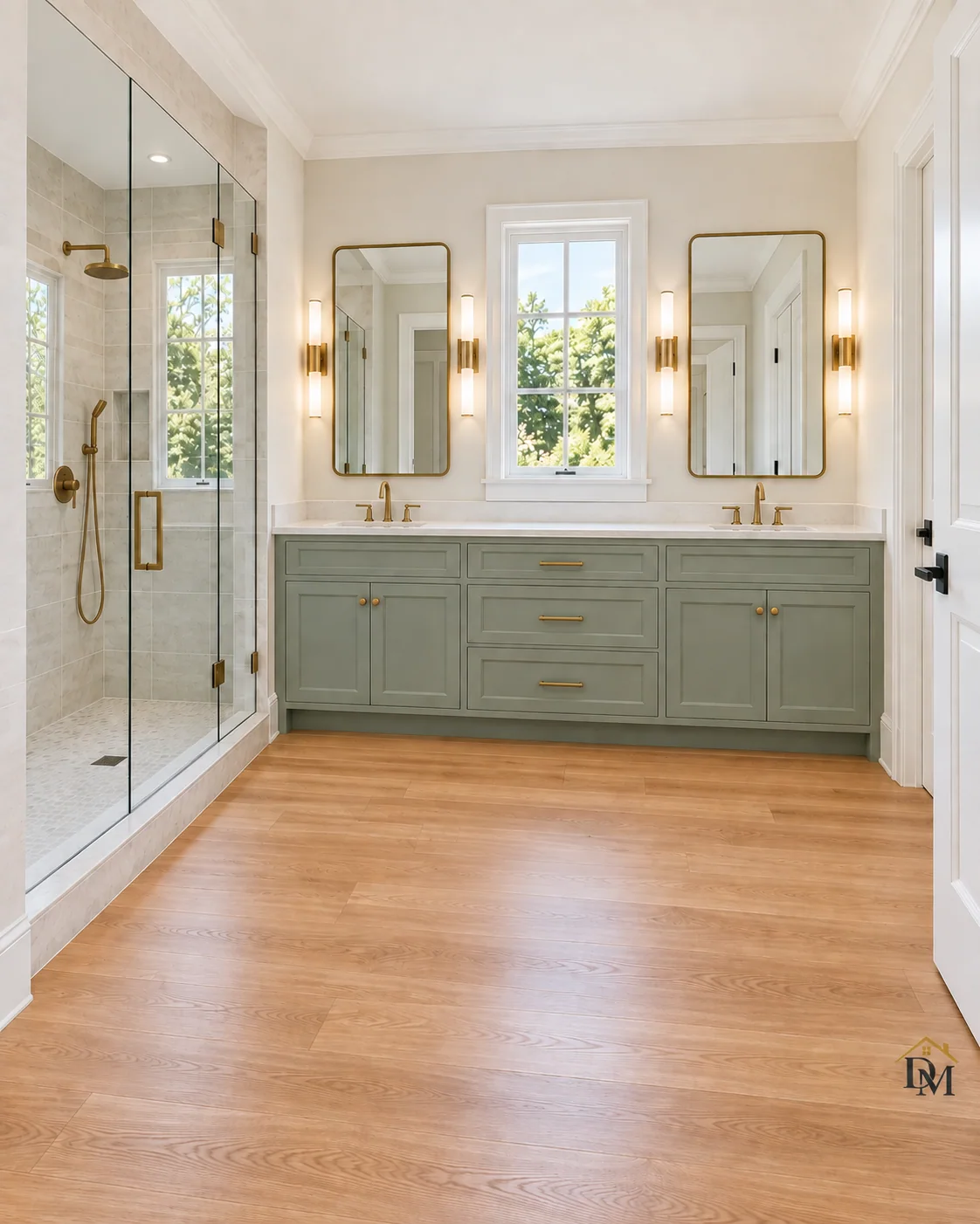 At handoff, view B: nothing left on the bathroom floor.