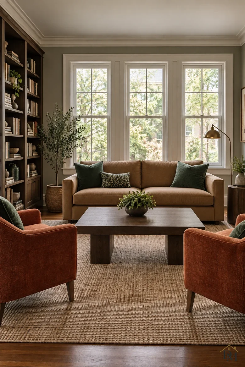 After: only the potted plant left on the coffee table, the throw put away.