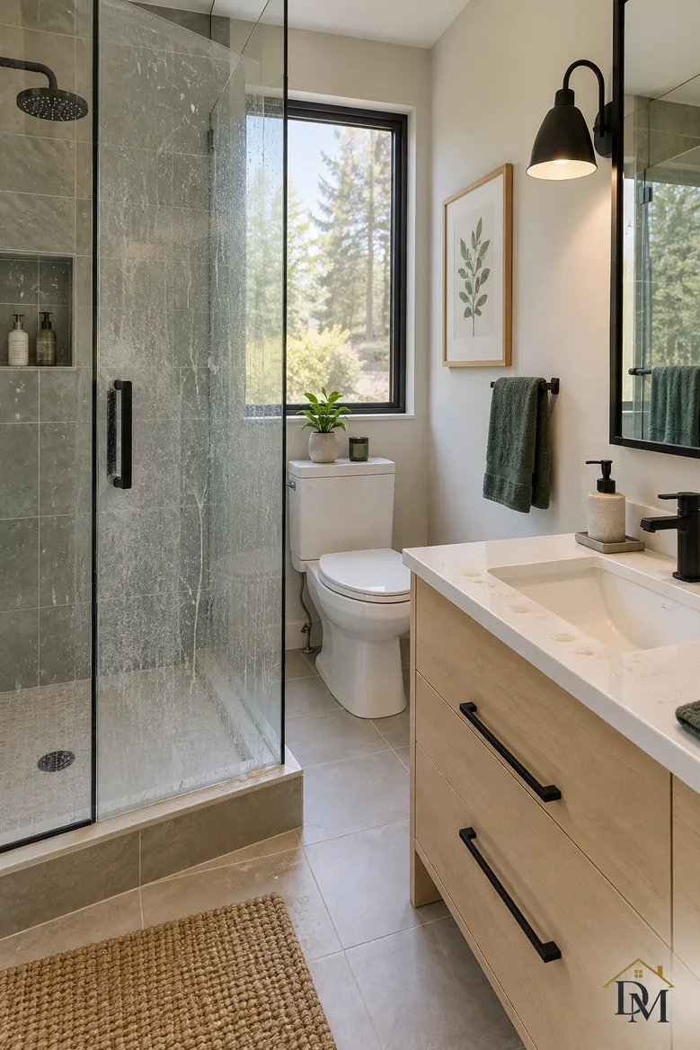 After checkout: a used towel draped over the vanity.