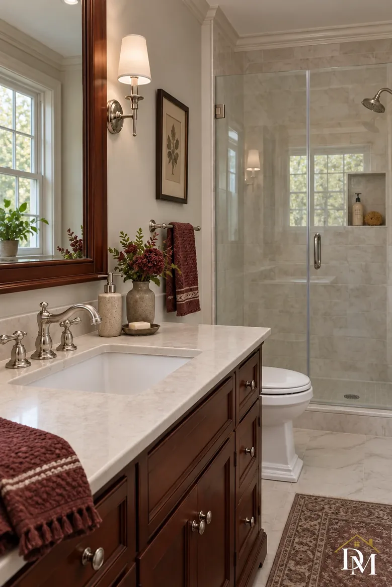 Vanity edge clear so buildup around the faucet can be worked.