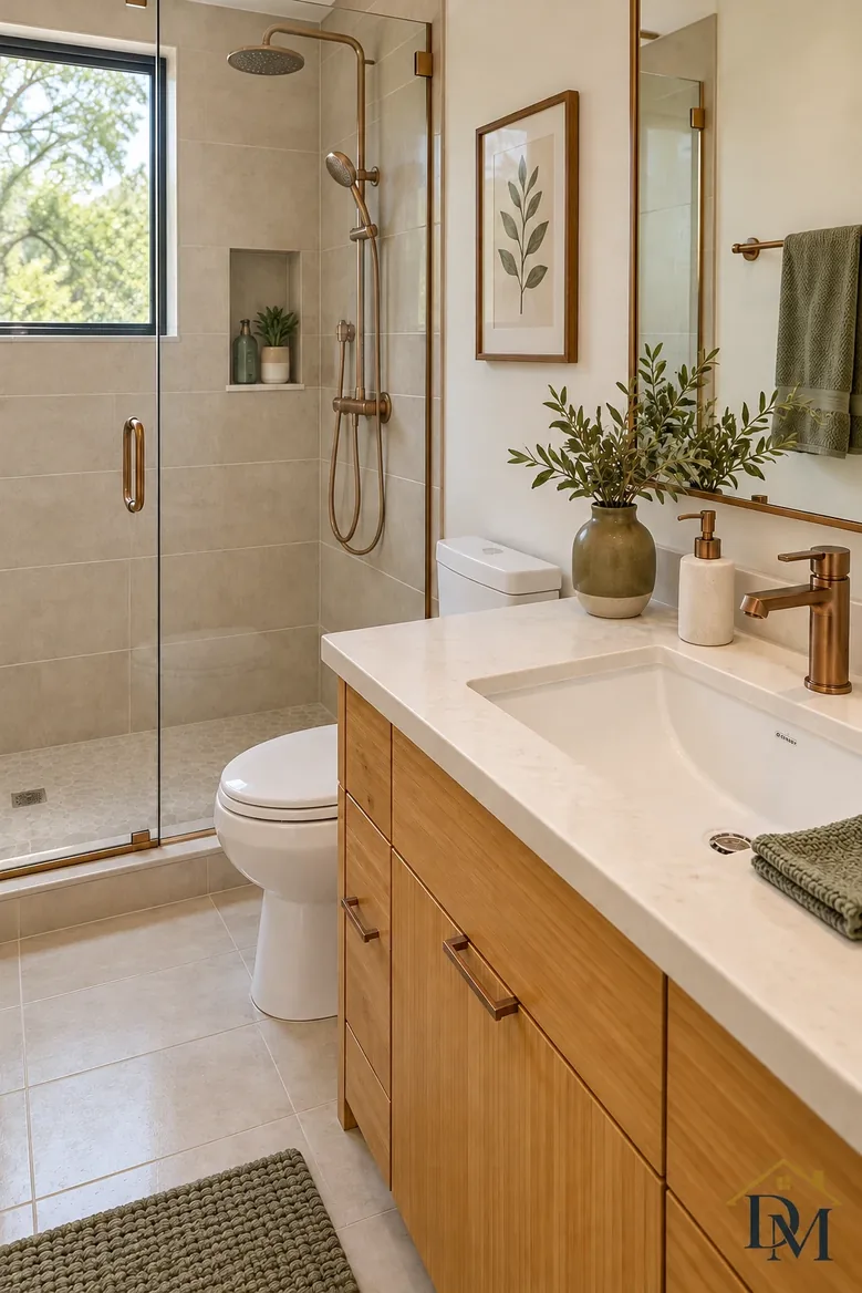 After: the white vanity wiped with your bottle and the towel folded on top.