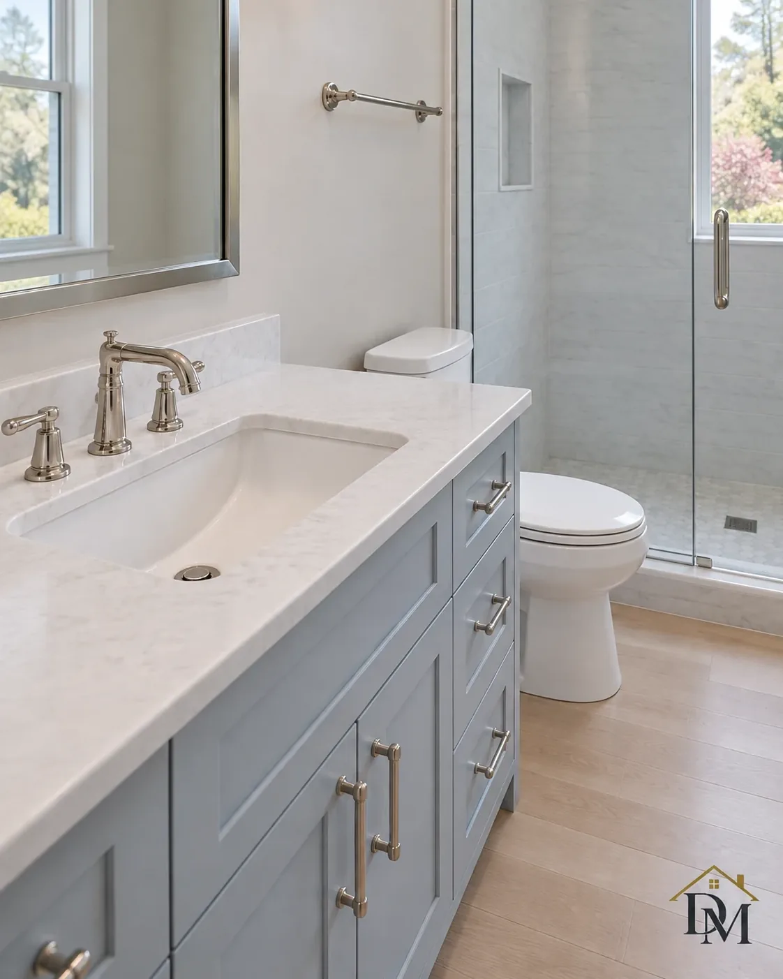 Ready for move-in: nothing left on the bathroom tile.