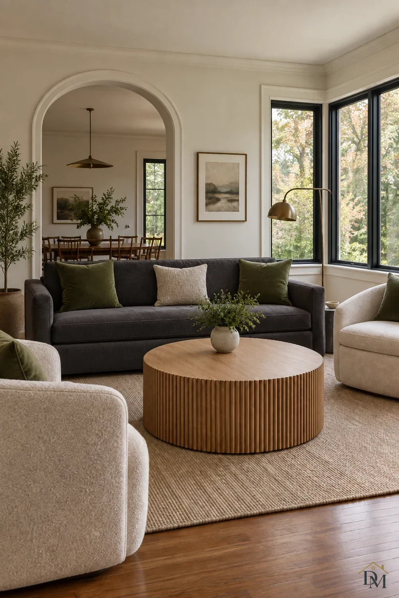 After: just the plant on the round table and the throw put away.