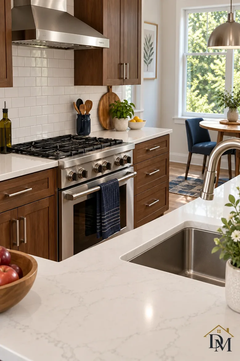 After: lounge surfaces clear and the throw tucked away.