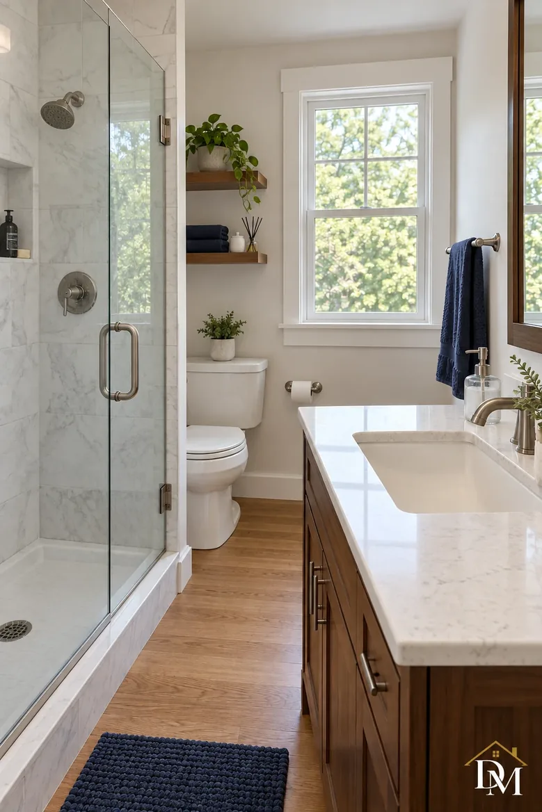 Counter, tub edge and floor clear so buildup can be tackled.