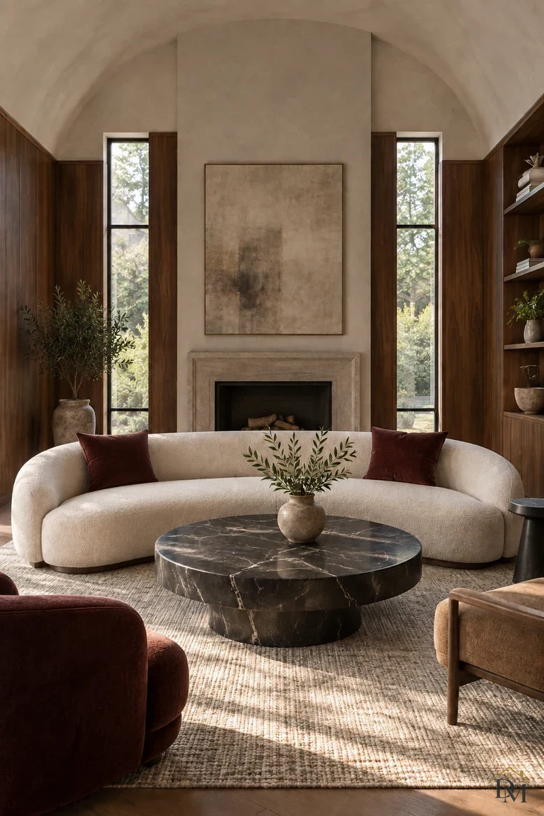 View B: throw put away, marble table cleared down to the vase of greenery.