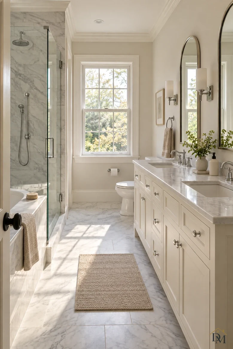 After: vanity and tub edge clear, mat left straight.