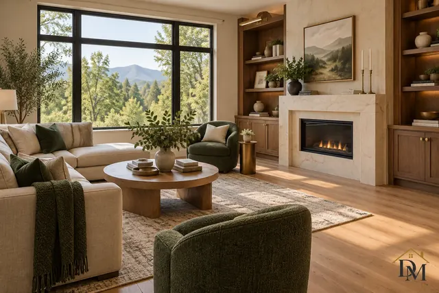 Breakfast nook with a round table and window bench, wiped between guests for the next morning coffee.