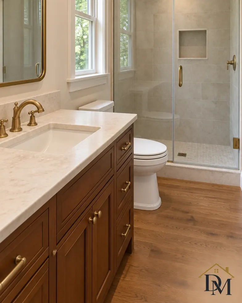 The same empty bathroom ready for the final walkthrough, supplies gone.