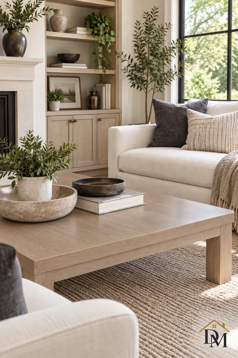 After the visit: the table is back to its vase of greenery.