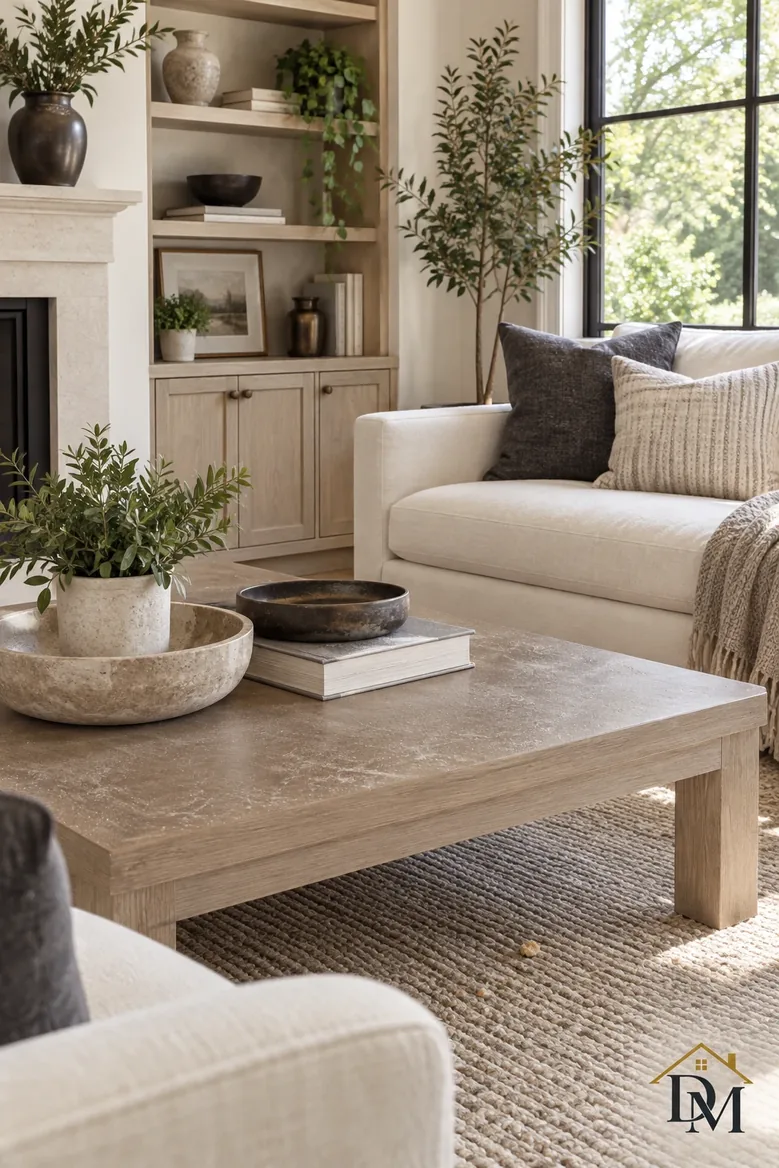 Midweek: a mug, open books and a throw gather on the table and sofa.