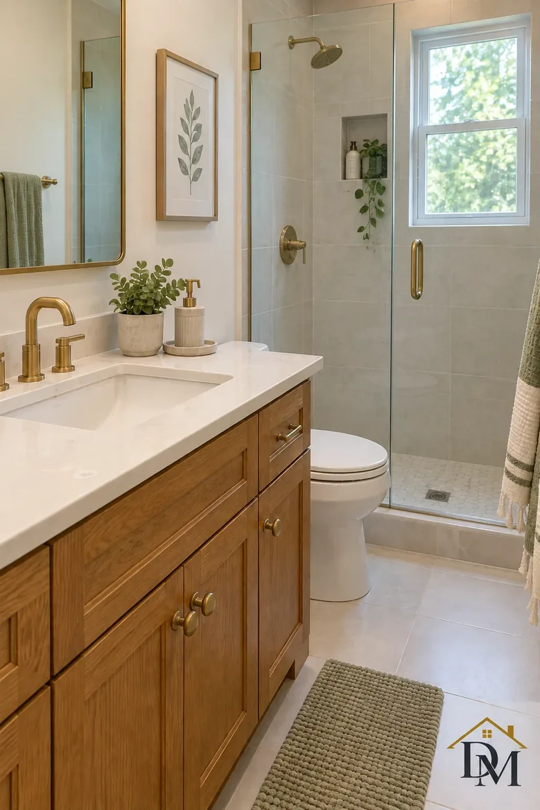 Look B inside the unit: towel folded and the mat lined up near the shower.