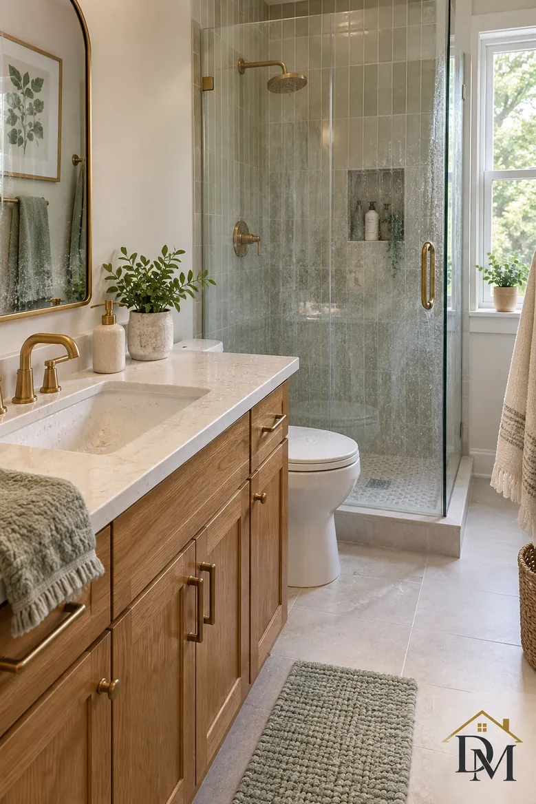Before clearing: a towel over the drawer fronts and the mat angled on the tile.