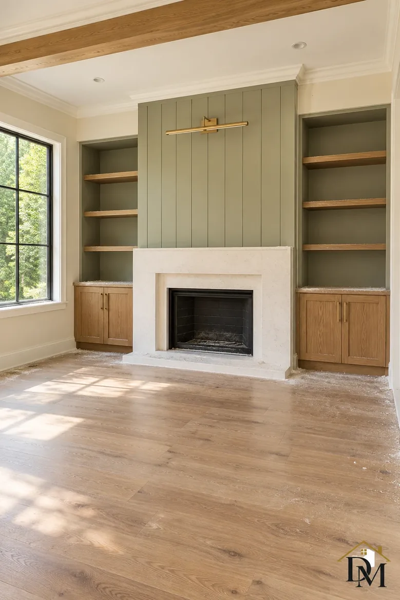 First pass in the finished room: throw, books and a mug still out.