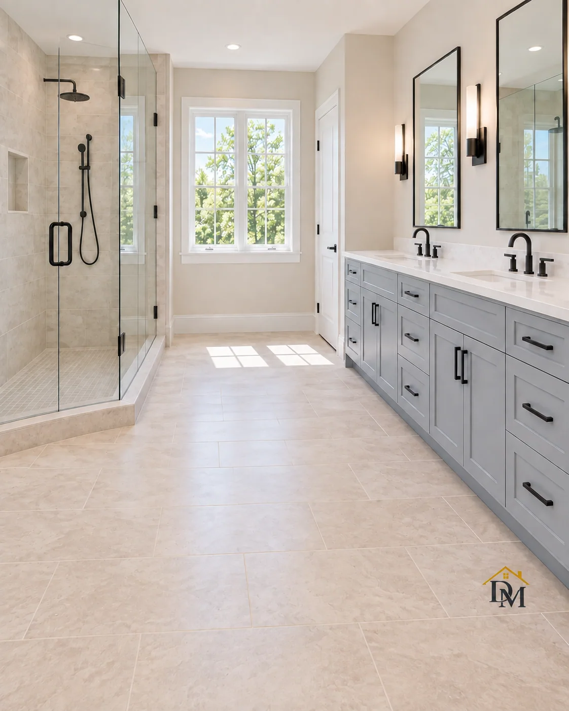 Ready for your towels: the tile floor clear.