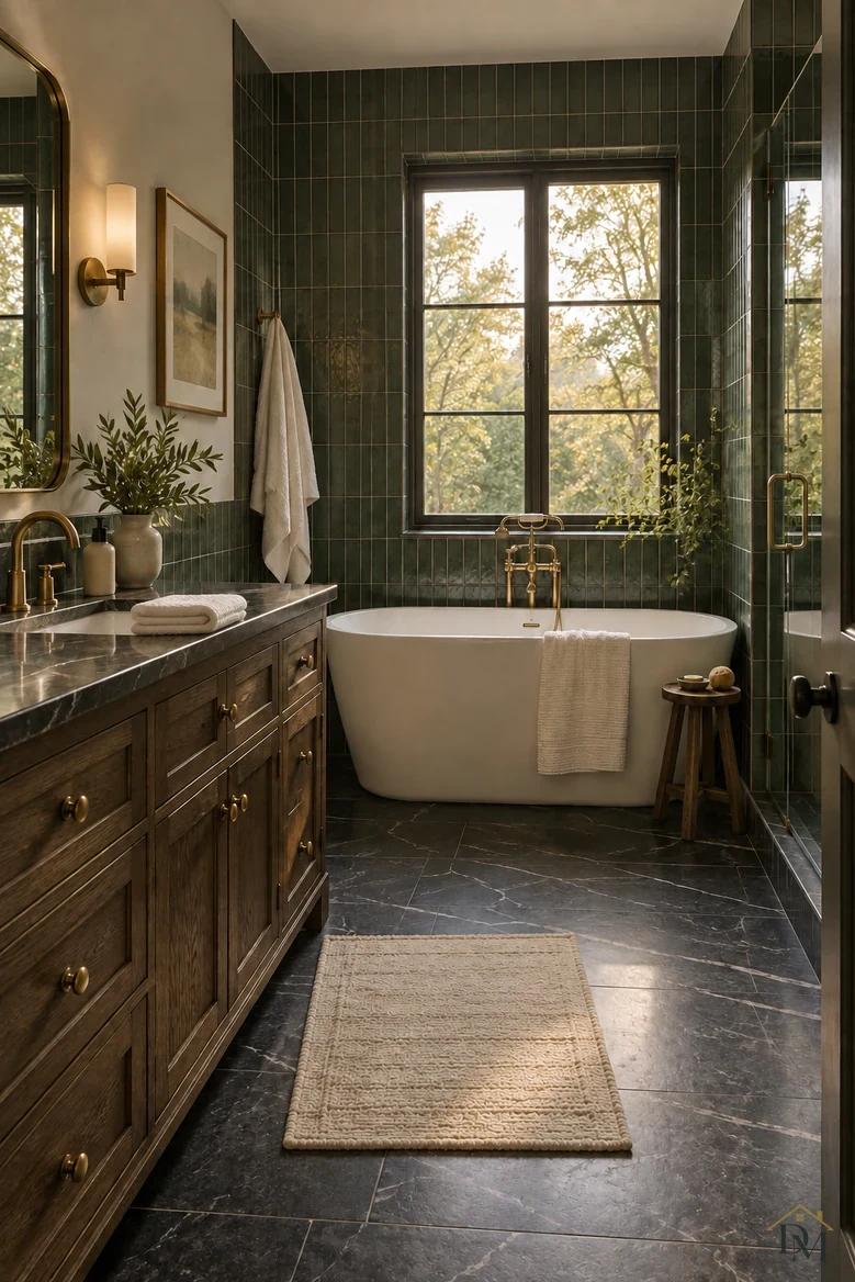 View B: the towel folded on the counter beside the brass tap.