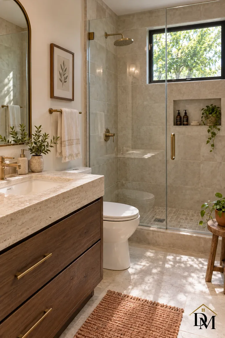 Guest-ready: that towel folded on the counter and the bath mat squared.
