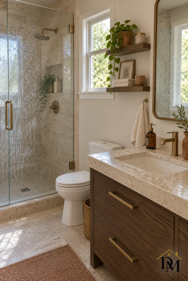 Midweek: the white towel drifts back over the oak vanity edge.