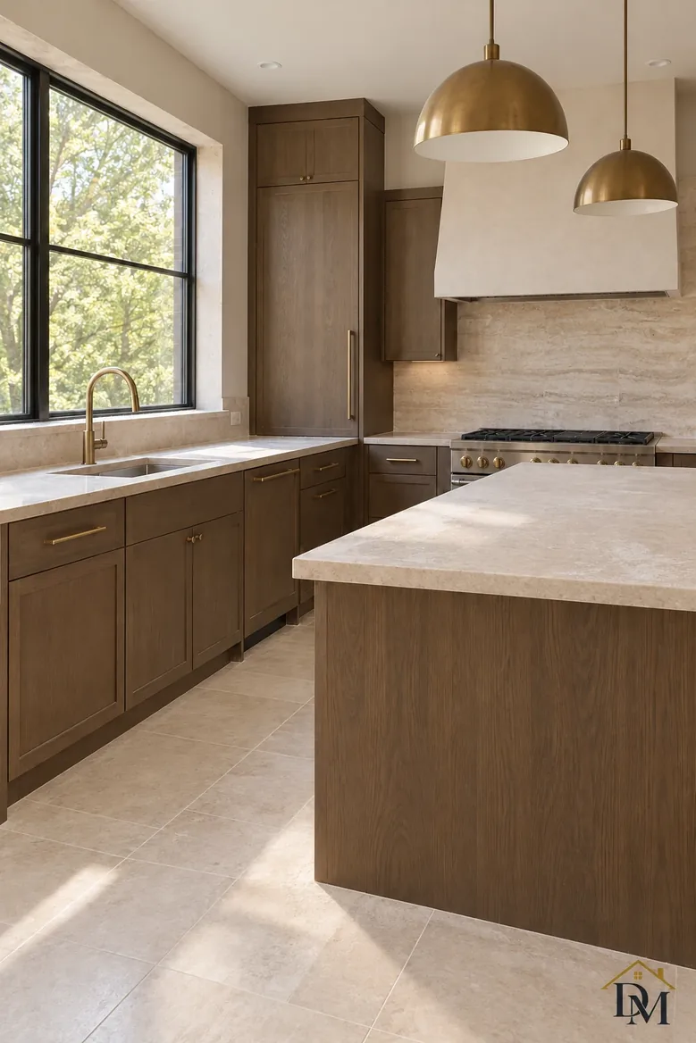 Second view: towel folded on the counter so the oak front can be dusted.