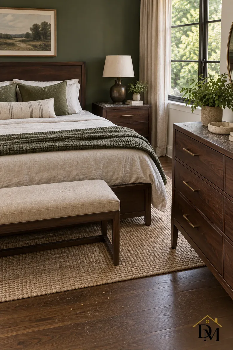 At checkout: a mug and reading left on the oak table, a navy throw trailing to the rug.