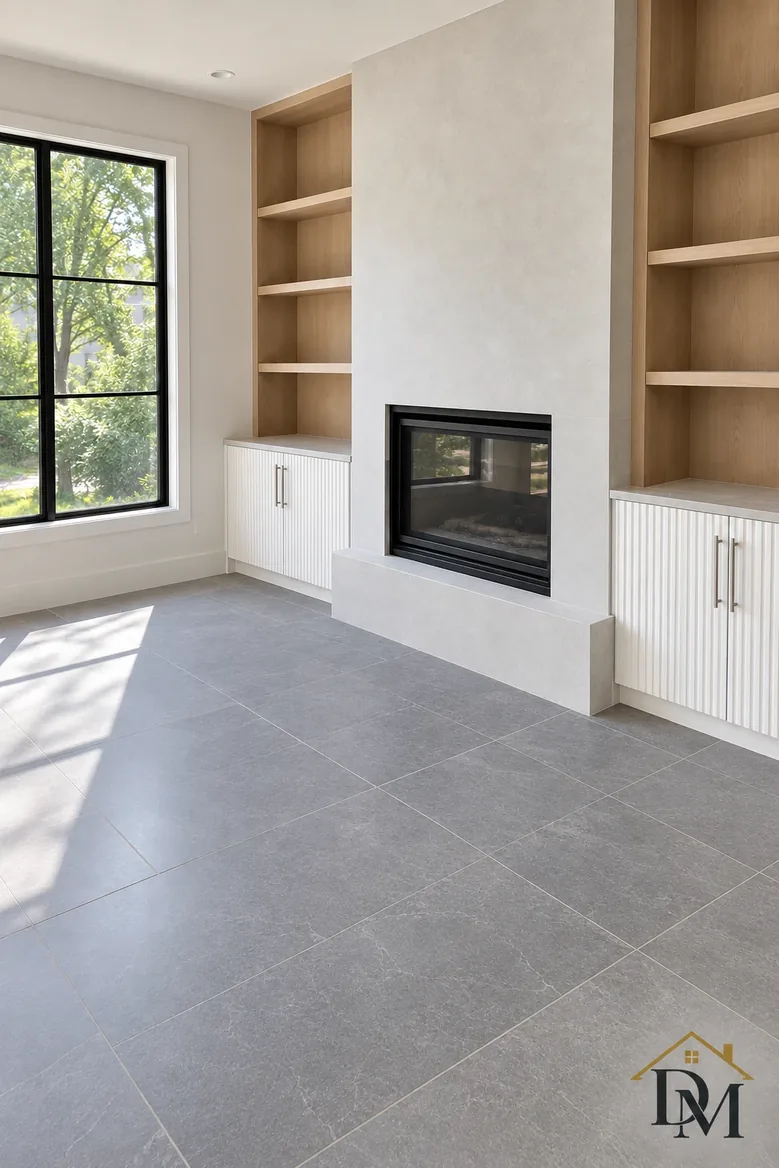 View B of the same room with the chest top and sofa cleared.