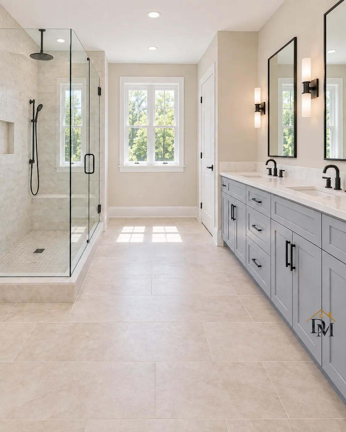 At hand-back: the bathroom floor is bare.