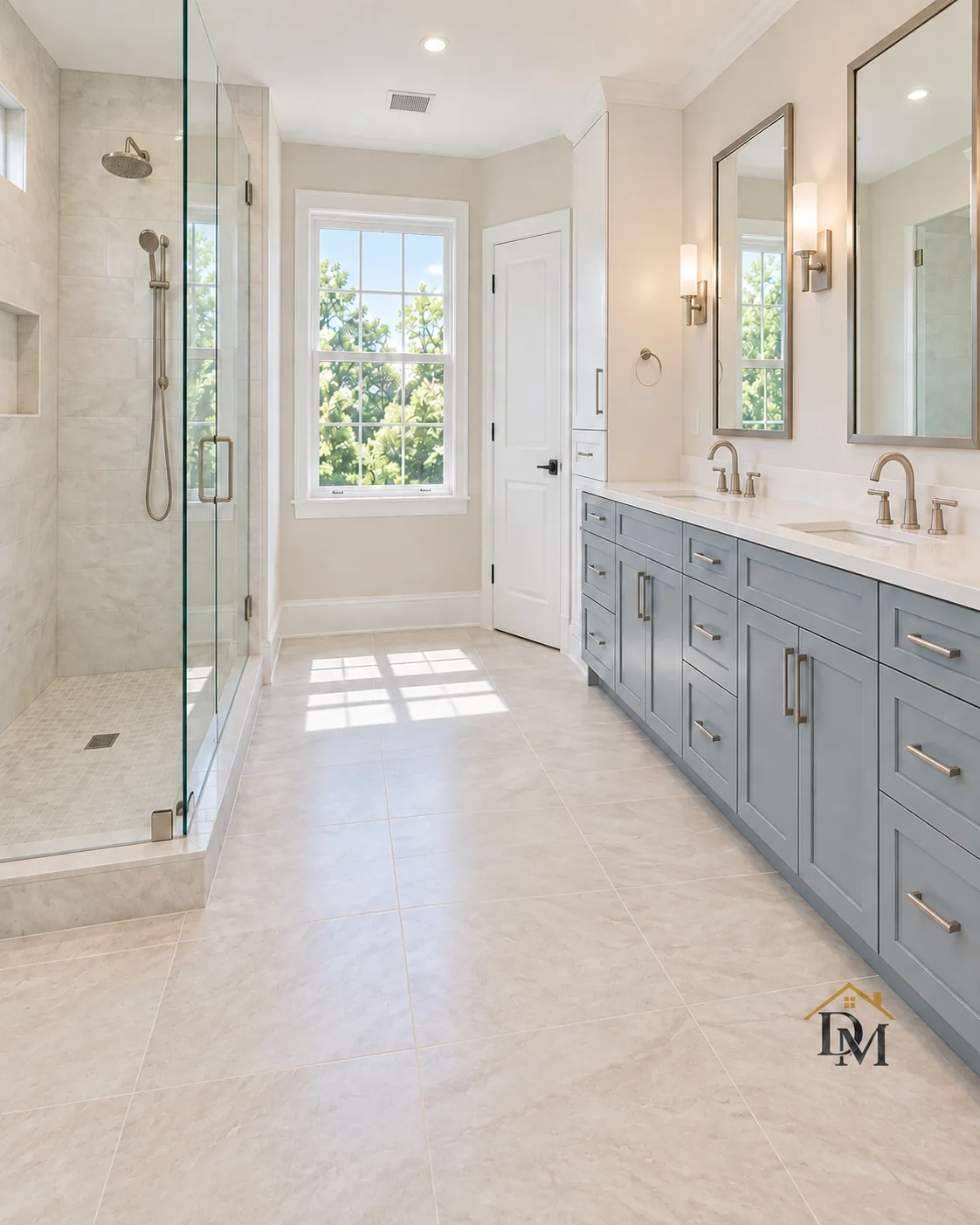 Ready for your towels: the tile floor clear.